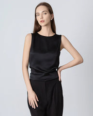 Silk Backless Knotted Top Black