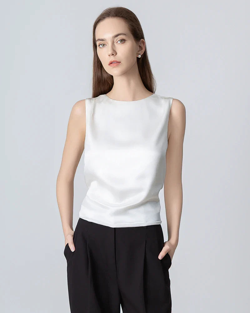 Silk Backless Knotted Top White