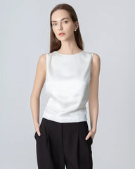 Silk Backless Knotted Top White