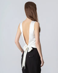 Silk Backless Knotted Top White