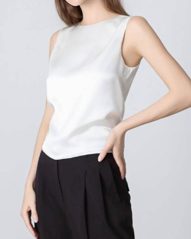 Silk Backless Knotted Top White