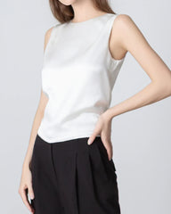 Silk Backless Knotted Top White