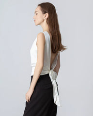 Silk Backless Knotted Top White
