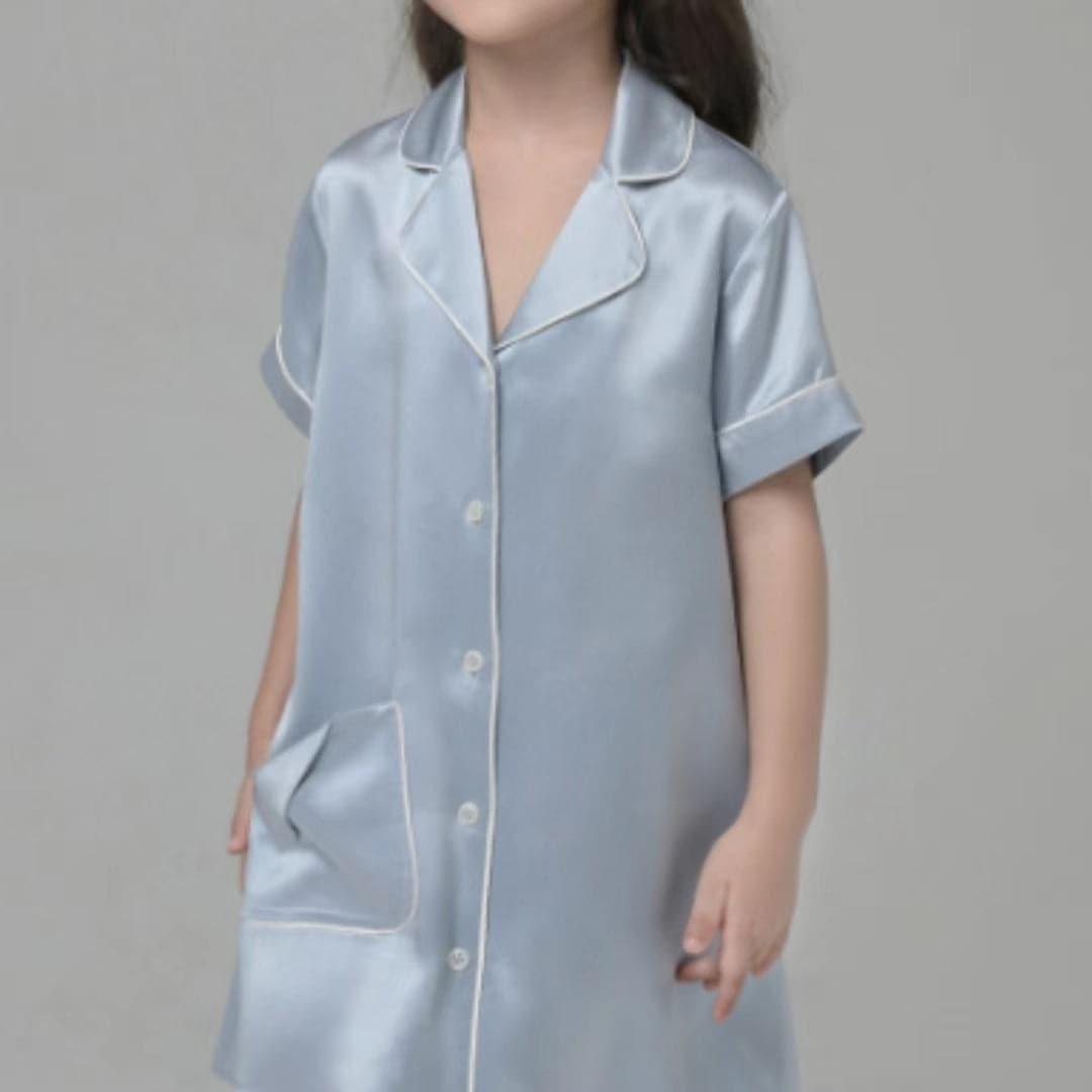 Silk Blouse Nightdress For Girl Sky Blue