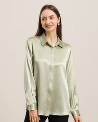 22Momme Silk Blouse with Hidden Buttons Avocado Green