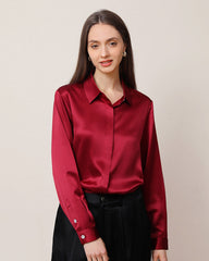 22Momme Silk Blouse with Hidden Buttons Burgundy