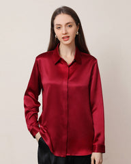22Momme Silk Blouse with Hidden Buttons Burgundy