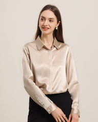 22Momme Silk Blouse with Hidden Buttons Champagne