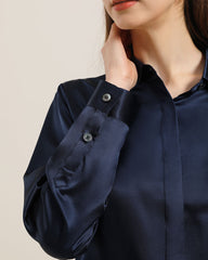 22Momme Silk Blouse with Hidden Buttons Navy