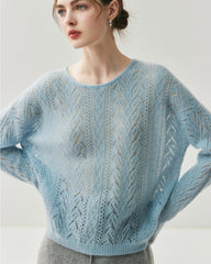 Silk-Cashmere Blend Crew Neck Pullover Sweater