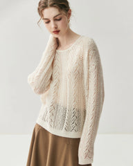 Silk-Cashmere Blend Crew Neck Pullover Sweater