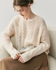 Silk-Cashmere Blend Crew Neck Pullover Sweater