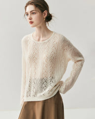 Silk-Cashmere Blend Crew Neck Pullover Sweater