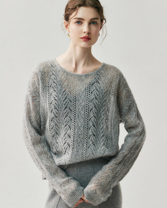 Silk-Cashmere Blend Crew Neck Pullover Sweater