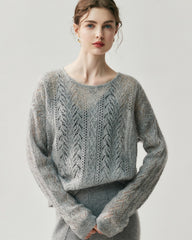 Silk-Cashmere Blend Crew Neck Pullover Sweater