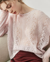 Silk-Cashmere Blend Crew Neck Pullover Sweater