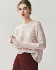 Silk-Cashmere Blend Crew Neck Pullover Sweater