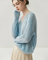 Silk-Cashmere Blend Thin Knit Cardigan