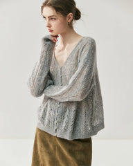 Silk-Cashmere Blend Thin Knit Cardigan