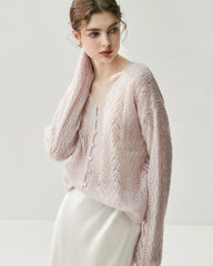 Silk-Cashmere Blend Thin Knit Cardigan