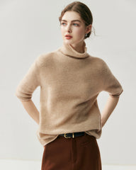 Silk-Cashmere Short Sleeve Turtleneck Sweater