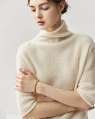 Silk-Cashmere Short Sleeve Turtleneck Sweater