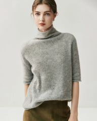Silk-Cashmere Short Sleeve Turtleneck Sweater