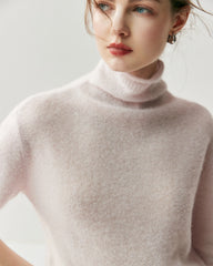 Silk-Cashmere Short Sleeve Turtleneck Sweater