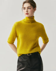 Silk-Cashmere Short Sleeve Turtleneck Sweater