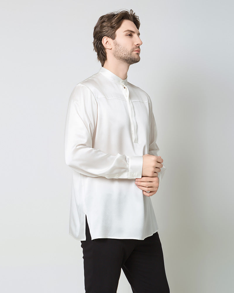 Silk Men's Casual Long Sleeve Shirt White