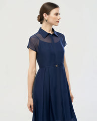 Silk Chiffon Belted A Line Shirt Dress
