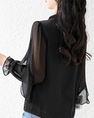 Silk Chiffon Ruffle Sleeve Blouse