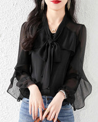 Silk Chiffon Ruffle Sleeve Blouse