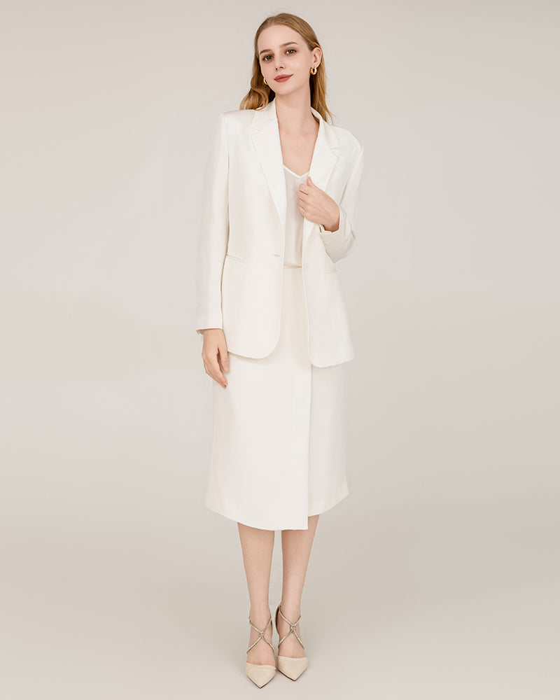 40 Momme Silk Peak Collar Blazer Ivory