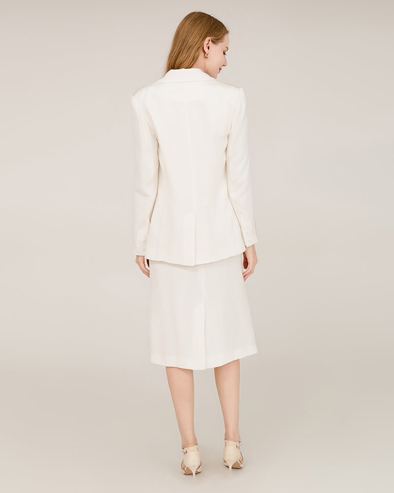 40 Momme Silk Peak Collar Blazer Ivory
