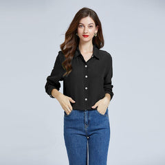Silk Classic Long-Sleeve Women Shirt Black