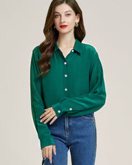 Silk Classic Long-Sleeve Women Shirt Dark Green