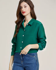 Silk Classic Long-Sleeve Women Shirt Dark Green
