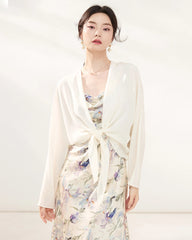 Silk Double Crepe Tie-Front Cardigan