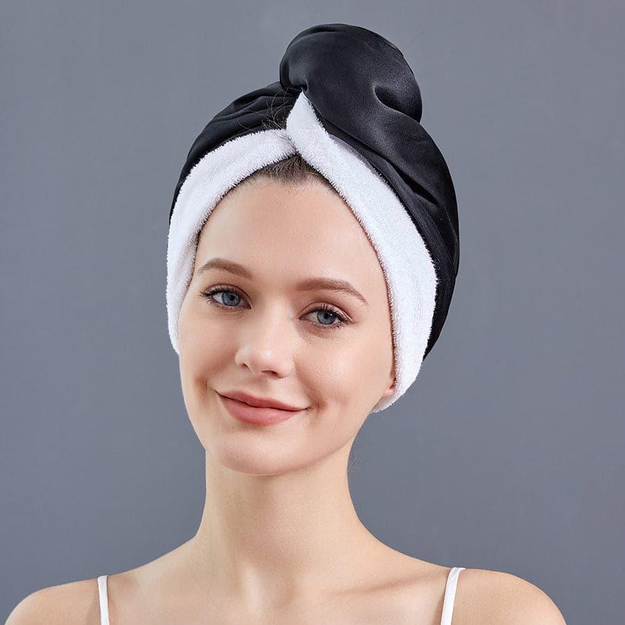 Silk Double-Sided Wear Hair-Drying Cap Black