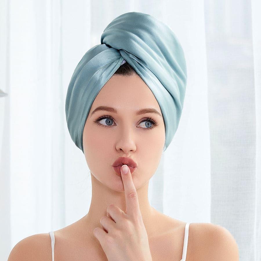 Silk Double-Sided Wear Hair-Drying Cap Haze Blue