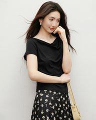 Silk Draped Neck Tee for Women