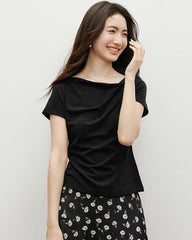 Silk Draped Neck Tee for Women