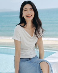 Silk Draped Neck Tee for Women