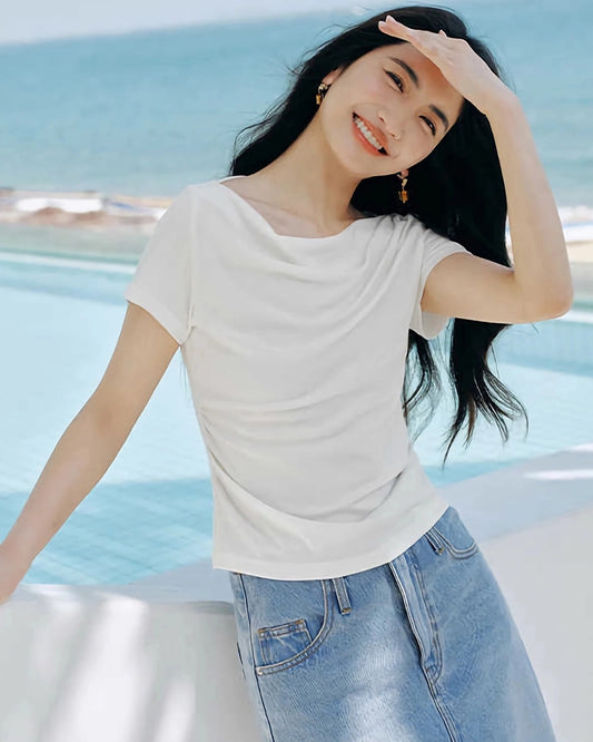 Silk Draped Neck Tee for Women