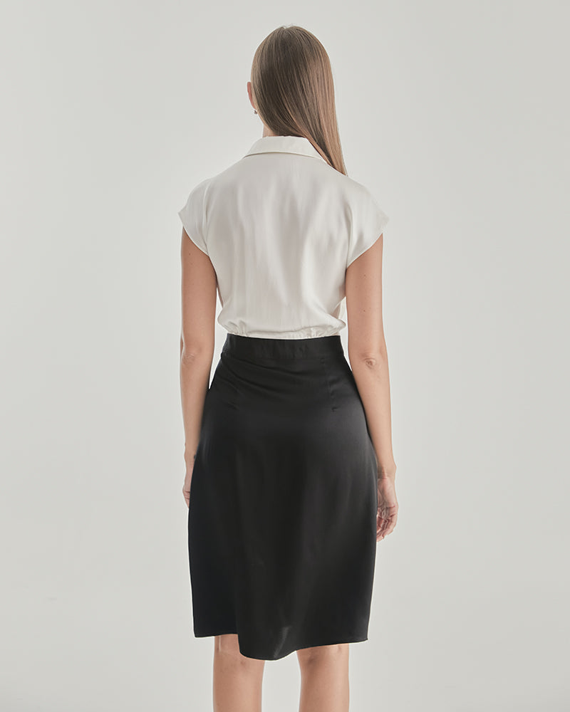 Silk Dress with White Shirt and Black Skirt