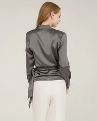Elegant Fitted Wrap Silk Blouse For Women