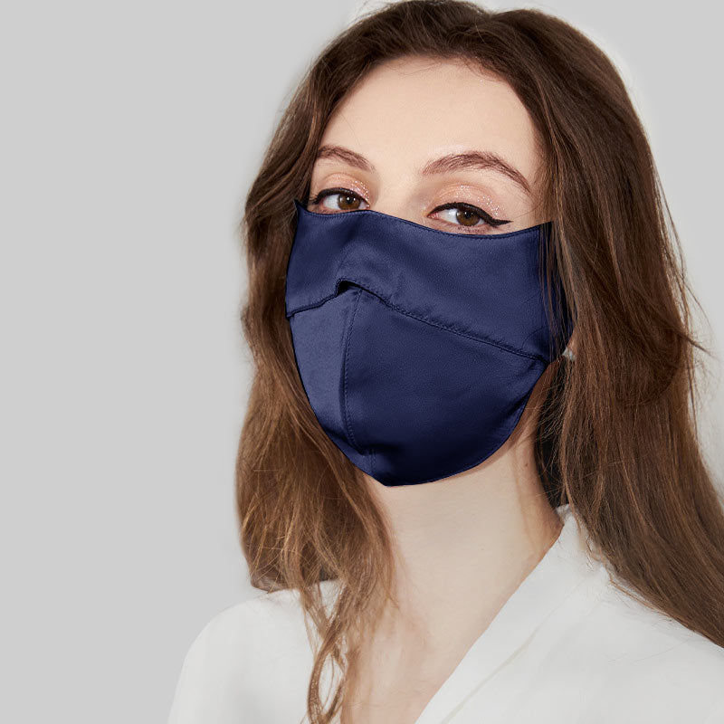 100% Silk Eye Corner Protect Mask Sunscreen Navy