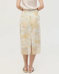 Silk Georgette Watercolor Print Midi Skirt