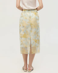 Silk Georgette Watercolor Print Midi Skirt